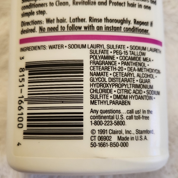 Vintage Clairol 3-In-1 Shampoo Plus Empty Bottle (1991) - Picture 9 of 9